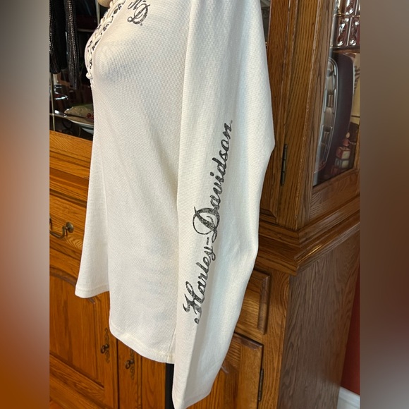 Harley-Davidson® Willie G Skull Ivory Laced Waffle Knit Henley Hoodie -L 💀 - Picture 8 of 14
